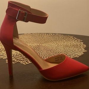 Red pointed toe ankle strap pumps by j Adams